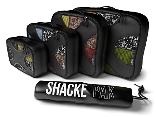 Book Cover Shacke Pak - 4 Set Packing Cubes - Travel Organizers with Laundry Bag (Black)