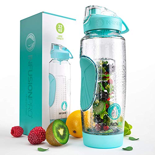 Book Cover Infusion Pro Fruit Infusion Water Bottle (32 oz) - Includes Neoprene Insulation Sleeve and Rec-ipe eBook - Built-In Strainer Filters Pulp, Seeds and Ice - BPA-Free, Non-Toxic Plastic