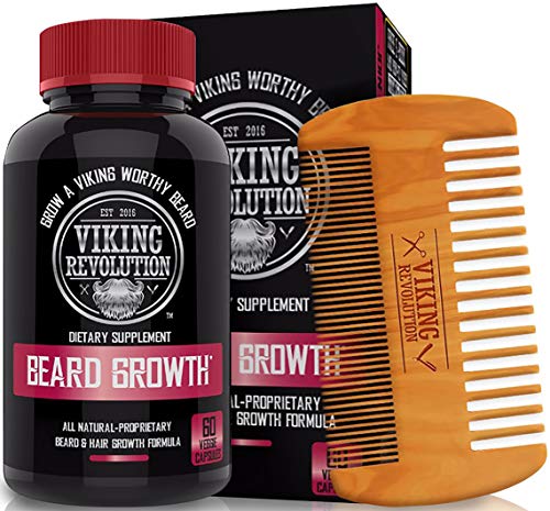 Book Cover Viking Revolution Menâ€™s Beard Growth Vitamin Supplement Tablets - Potent Pills for Maximum Facial Hair Growth for Men - Includes Beard Comb