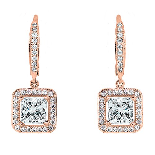 Book Cover Cate & Chloe Ivy Faithful 18k Gold Plated Princess Cut Drop Earrings with Cubic Zirconia Crytals, Women's Gold Plated Earrings, Dangle Earrings for Women, Wedding Anniversary Jewelry
