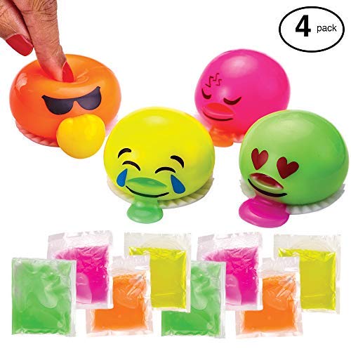 Book Cover ChefSlime Emoji Slime Spitting Putty Squeezer | Soft & Squishy Stress Relief Party Favor | Trick Toy - Pack of 4 Emoji Slimes for Kids and Adults