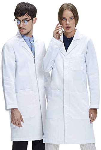 Book Cover Dr. James College Essential Lab Coat, Unisex, Smartphone and Tablet Pockets, White, 40 Inch Length