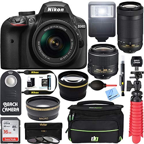 Book Cover Nikon D3400 24.2MP DSLR Camera with 18-55mm VR and 70-300mm Dual Lens (Black) (Renewed)