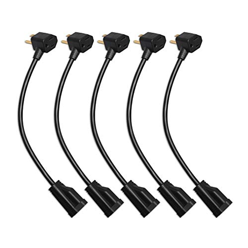 Book Cover KMC 1-Foot (5-Pack) Power Extension Cord, 3 Prong Appliance Extension Cable Cord-Black