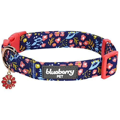 Book Cover Blueberry Pet Spring Scent Inspired Mystery Garden Dog Collar in Navy Blue, Small, Neck 30cm-40cm, Adjustable Collars for Dogs