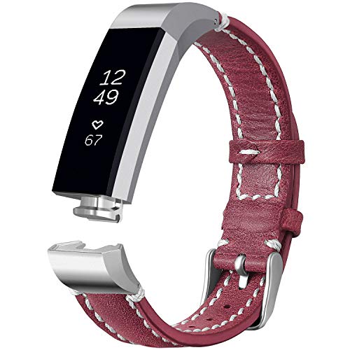Book Cover iHillon Compatible with Fitbit Alta (HR)/ Fitbit Ace Bands, Classic Soft Genuine Leather Strap Compatible with Fitbit Alta/Alta Hr/Fitbit Ace Women Men Wristband, Red
