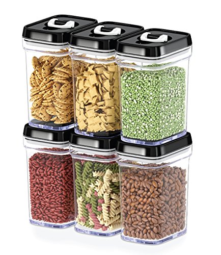 Book Cover DWÃ‹LLZA KITCHEN Airtight Food Storage Containers with Lids Airtight â€“ 6 Piece Set/All Same Size - Air Tight Snacks Pantry & Kitchen Container - Clear Plastic BPA-Free - Keeps Food Fresh & Dry