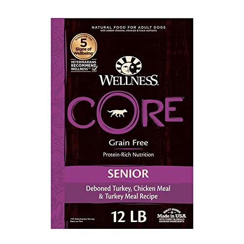 Book Cover Wellness CORE Grain-Free Senior Dry Dog Food, Made in USA with Natural Ingredients, No Meat by-Product, Fillers, Artificial Flavors, or Preservatives (12-Pound Bag, Turkey)