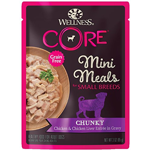 Book Cover Wellness CORE Natural Grain Free Small Breed Mini Meals Wet Dog Food, Chunky Chicken & Chicken Liver EntrÃ©e in Gravy, 3-Ounce Pouch (Pack of 12)
