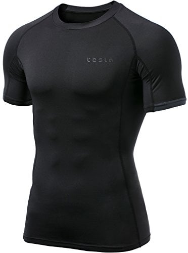 Book Cover TSLA Mens Cool Dry Compression Baselayer Short Sleeve T-Shirt, Athletic(mub23) - Black, X-Small