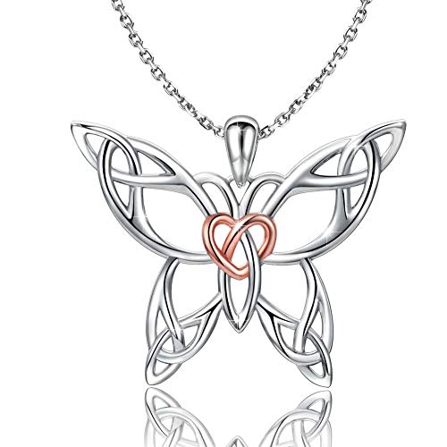 Book Cover MANBU 925 Sterling Silver Celtic Knot Charm Butterfly Heart Pendant Necklace Animal Gifts for Women ...