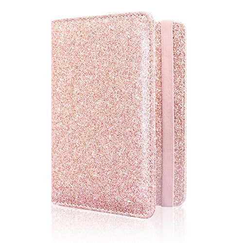 Book Cover ACdream Passport Holder Cover, Leather Travel Wallet Case, RFID Blocking Document Organizer Protecrtor, with Slots for Credit Cards, Boarding Pass, for Women and Men, Rose Gold Glitter