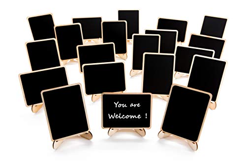 Book Cover 20 Pack Wood Mini Chalkboards Signs with Support Easels, Place Cards, Small Rectangle Chalkboards Blackboard for Weddings, Birthday Parties, Message Board Signs and Event Decorations