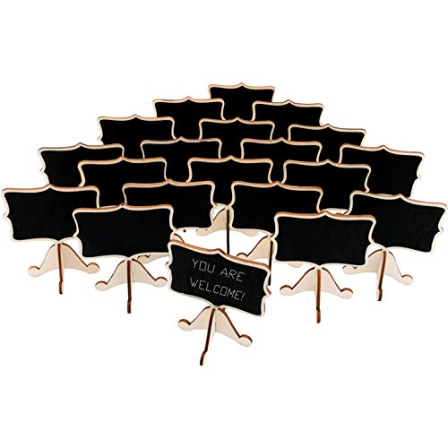 Book Cover 20 Pcs Wood Mini Chalkboard Signs with Support Easels, Place Cards, Small Rectangle Chalkboards Blackboard for Weddings, Birthday Parties, Table Numbers, Message Board Signs and Event Decorations