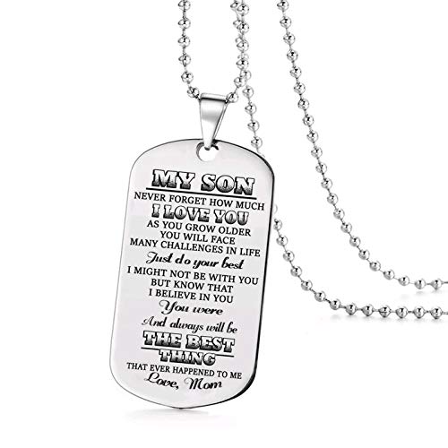 Book Cover Jvvsci Mom To Son Dog Tag Never Forget How Much I Love You Inspirational Message Pendant Necklaceï¼Œ Encouragement Giftï¼ŒUplifting Jewelry