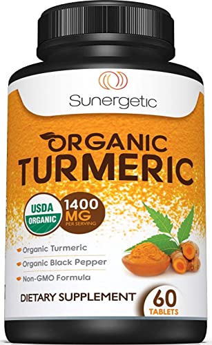 Book Cover USDA Certified Organic Turmeric Supplement – Includes Organic Turmeric & Organic Black Pepper – 1,400mg of Turmeric per Serving - 60 Count (Pack of 1)
