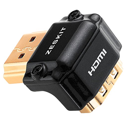 Book Cover Zeskit HDMI Adapter Male to Female Right Angle, Zinc Alloy Full Shielding 24K Gold Plated Connectors (SIDE-90/W)