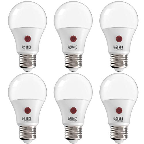 Book Cover Sunco Lighting 6 Pack LED Dusk to Dawn A19 Bulb Photocell Photosensor Auto On/Off, 9W, UL, Instant ON and 3 Min Delay Off, Indoor/Outdoor Lighting Lamp (5000K - Daylight)