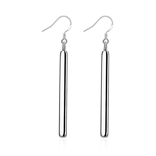 Book Cover NewZenro Minimalist 925 Sterling Silver Plated Long Bar Dangle Drop Earrings for Women Elegant Hook Dangling Hypoallergenic Fashion Simple Geometric Jewelry for Birthday Bff Mom