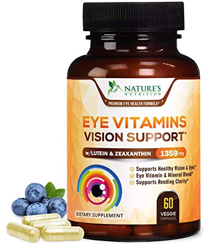 Book Cover Eye Vitamins with Lutein and Zeaxanthin, Extra Strength Natural Vitamin and Mineral Supplement 1390mg, Made in USA, Areds 2 Premium Vision Formula to Support Dry Eyes and Sensitivity - 60 Capsules