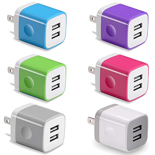 Book Cover USB Wall Charger, BEST4ONE 6-Pack Colors 2.1A/5V Dual Port USB Wall Plug Charging Block Cube for Phone XS/MAX/XR/X 8/7/6S Plus, Samsung, LG, Moto, Android Phone