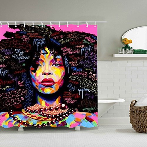 Book Cover UniTendo 3D Character Style Waterproof Polyester Shower Curtain with 12 Hooks for Bathroom Decor,72 x 72 inches,Explosion Hair Girl.