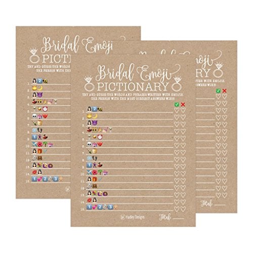 Book Cover 25 Rustic Emoji Pictionary Bridal Shower Games Ideas, Wedding Shower, Bachelorette or Engagement Party For Men and Women Couples, Cute Funny Kit Bundle Set, Coed Adult Game Cards For Bride to be Party