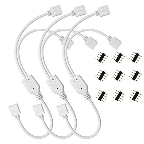 Book Cover LED Strip Connector Splitter Cable JACKYLED 1 to 2 Y Splitter 4 Pin for 5050 3528 RGB LED Light Strip with 9 Male 4 Pin Plugs 3-Pack