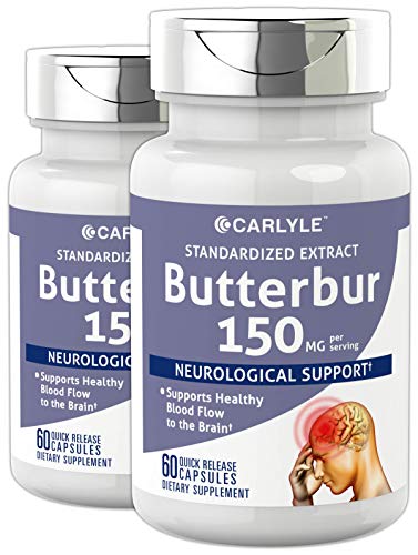Book Cover Carlyle Butterbur Extract Standardized 150 mg 120 Capsules â€“ Migraine Headache Formula â€“ Non-GMO, Gluten Free, PA Free