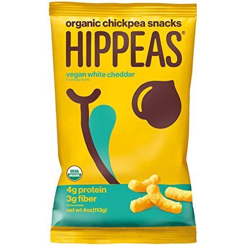 Book Cover HIPPEAS Organic Chickpea Puffs + Vegan White Cheddar | 4 ounce, 6 count | Vegan, Gluten-Free, Crunchy, Protein Snacks