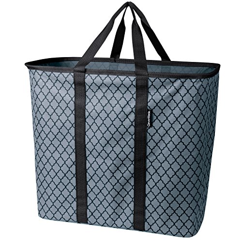Book Cover CleverMade Collapsible Laundry Basket, Large Foldable Clothes Hamper Bag, SnapBasket LaundryCaddy CarryAll Pop Up Storage Tote, Charcoal/Black Quatrefoil