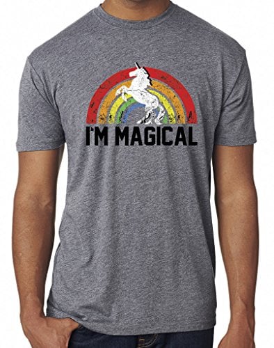 Book Cover SoRock Men's I'm Magical Rainbow Unicorn Tri Blend Tshirt Heather Grey