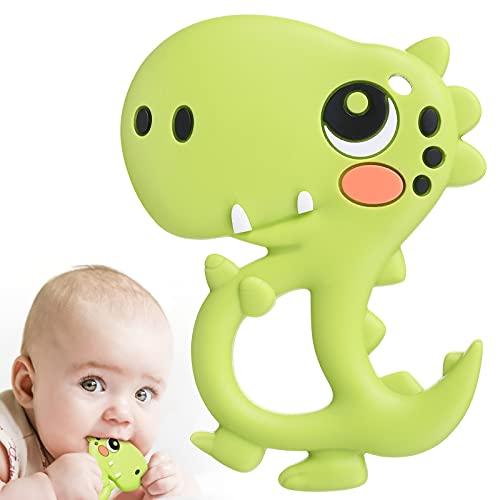 Book Cover BBBiteMe Baby Teething Toys Dinosaur Baby Teethers Silicone Toy for Toddlers and Infants, BPA-Free Eco-Friendly Non-Toxic Freezable Dishwasher and Refrigerator Safe (Green)