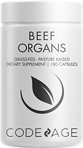Book Cover Codeage Grass Fed Beef Organs Supplement â€“ Glandulars Supplements - Freeze Dried, Non-Defatted, Desiccated Liver, Heart, Kidney, Pancreas & Spleen Bovine Pills â€“ Beef Vitamins - Non-GMO -180 Capsules