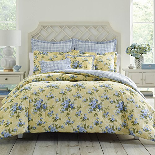 Book Cover Laura Ashley Comforter Set, Cotton, Pastel Yellow, Full/Queen