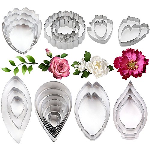 Book Cover 26Pcs Stainless Steel Gum Paste Flower and Leaf Cutter Set Fondant Flower Cookie Cutter Sugarcraft Flower Making Tool for Wedding,Birthday Cake Decorating