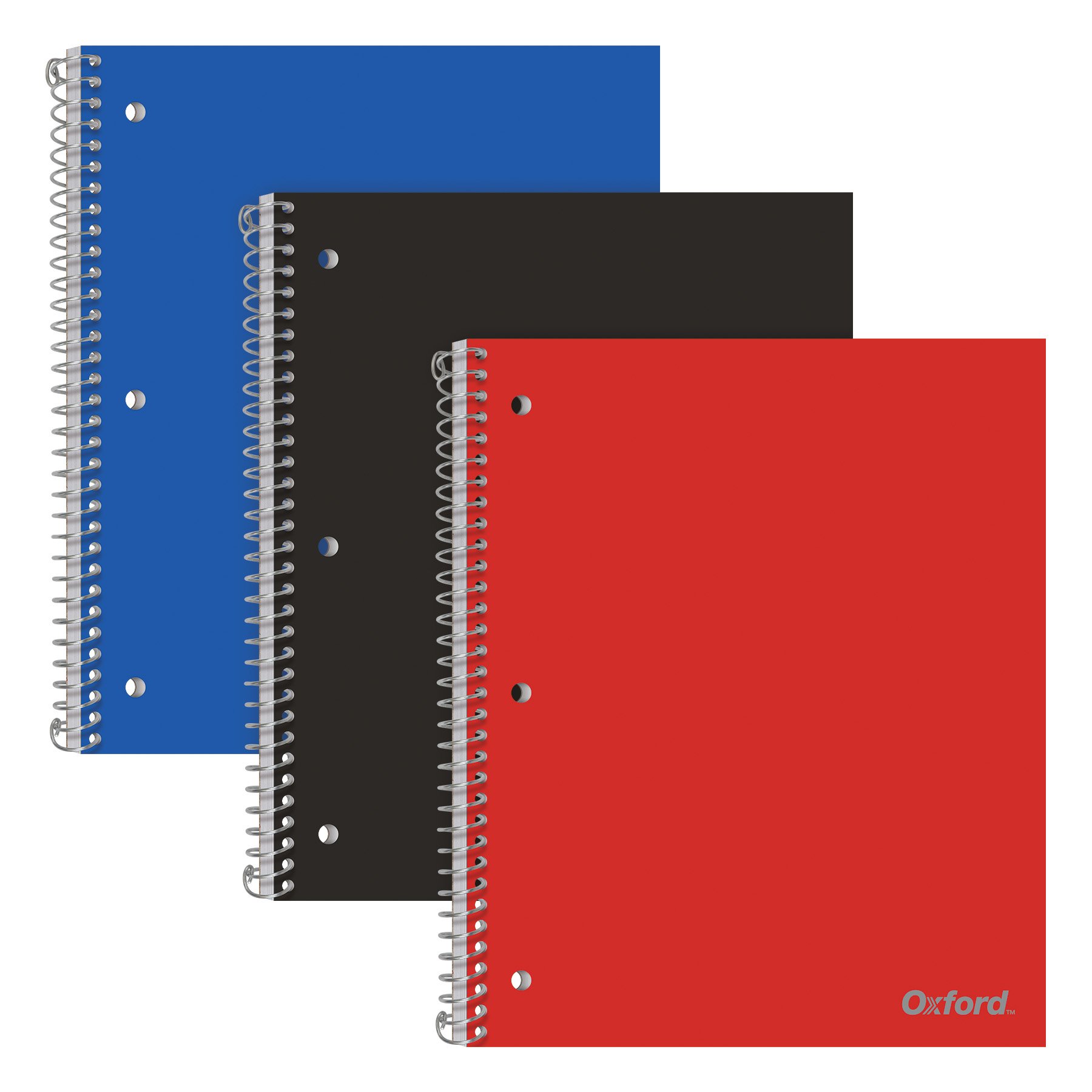 Book Cover Oxford Spiral Notebooks, 1-Subject, Wide Ruled Paper, Durable Plastic Cover, 100 Sheets, Divider Pocket, 3 per Pack (10389)