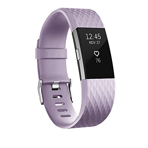 Book Cover POY Replacement Bands Compatible for Fitbit Charge 2, Special Edition Adjustable Sport Wristbands, Large Lavender