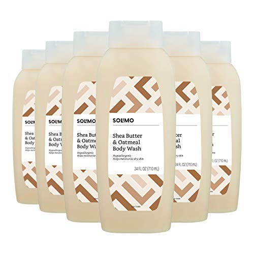 Book Cover Amazon Brand - Solimo Shea Butter and Oatmeal Body Wash, 24 Fluid Ounce (Pack of 6)