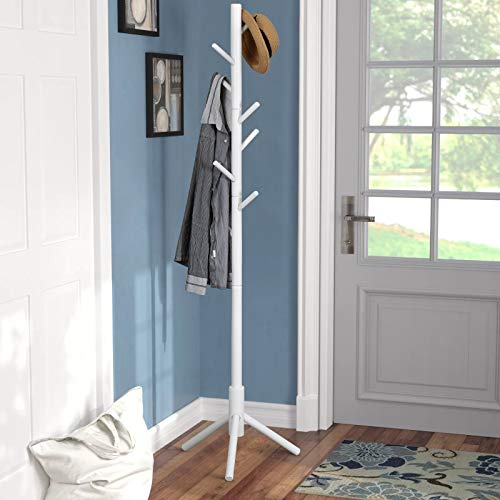 Book Cover Vlush Sturdy Coat Rack Stand, Entryway Hall Tree Wooden Coat Rack Hanger for Coat,Jacket,Hat,Clothes,Purse,Scarves,Handbags,Umbrella-(8 Hooks,Ivory White)