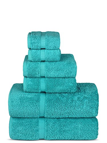 Book Cover Luxury Spa and Hotel Quality Premium Turkish 6-Piece Towel Set (Aqua, 2 x Bath Towels, 2 x Hand Towels, 2 x Washcloths)