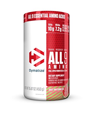 Book Cover Dymatize All9 Amino with Full Spectrum BCAAs,10g of Essential Amino Acids Per Serving For Optimal Muscle Protein Synthesis, Juicy Watermelon, 15.87 Oz