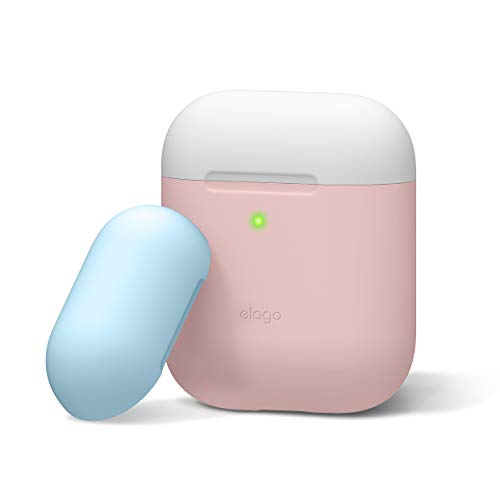 Book Cover elago Duo Silicone Case Designed for Apple AirPods Case, 2 Caps + 1 Body [ White, Pastel Blue + Pink ]