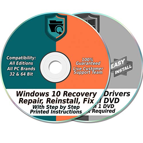 Book Cover Windows 10 Compatible 32 & 64-Bit Install, Reset, Boot, Recovery, Restore, Repair & Fix Disk with 2018 Drivers 2 DVD Set for Home & Professional {All PC Brands & Systems}