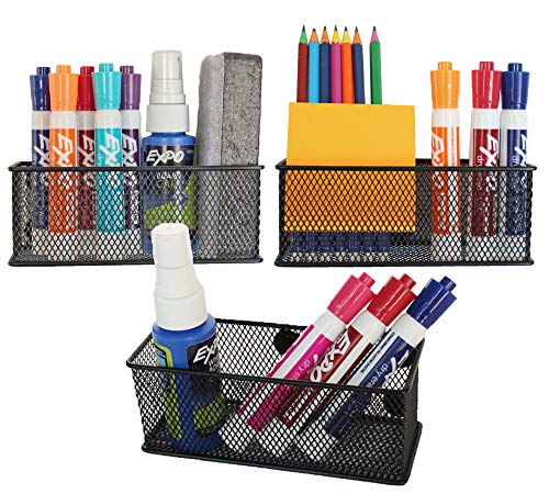 Book Cover Aarya Magnetic Storage Basket, Black Mesh Bins for Whiteboard and Fridge, Set of 3 Wire Organizer with 6 Heavy-Duty Magnets, Keeps Workplace Clutter-Free