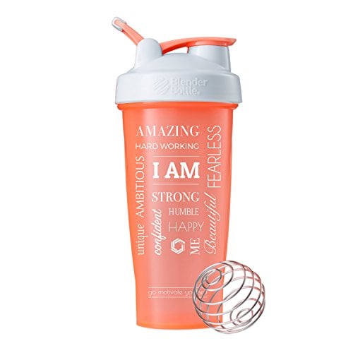 Book Cover 28-Ounce Shaker Bottle with Action-Rod Mixer | Shaker Cups with Motivational Quotes | Protein Shaker Bottle is BPA Free and Dishwasher Safe | I Am - Coral - 28
