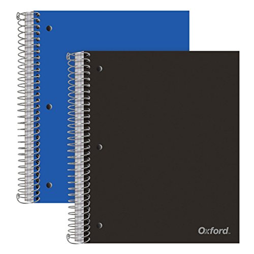 Book Cover Oxford Spiral Notebooks, 3-Subject, Wide Ruled Paper, Durable Plastic Cover, 150 Sheets, 3 Divider Pockets, 2 per Pack (10385)