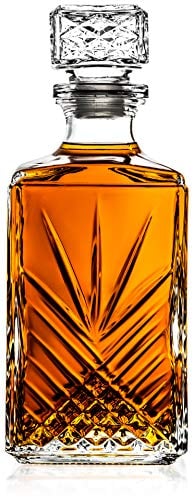 Book Cover Italian Made Glass Whiskey Decanter - For Liquor, Brandy, Vodka and Scotch | with Sophisticated Diamond Design | 33.75oz with Airtight Stopper | Packaged in an Exquisite Gift Box