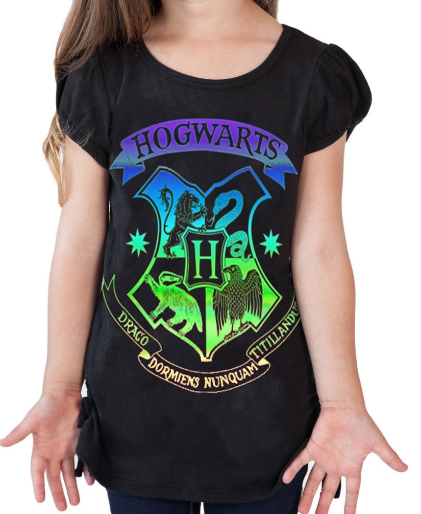 Book Cover Disney Harry Potter Youth Girls Fashion Top Side Tie Hogwarts Crest (Medium)