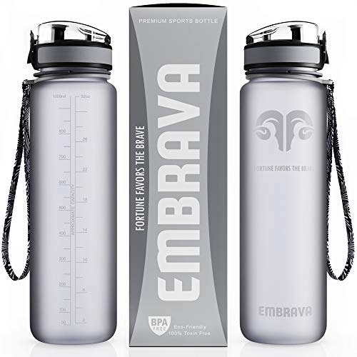 Book Cover Embrava Best Sports Water Bottle - 32oz Large - Fast Flow, Flip Top Leak Proof Lid w/ One Click Open - Non-Toxic BPA Free & Eco-Friendly Tritan Co-Polyester Plastic